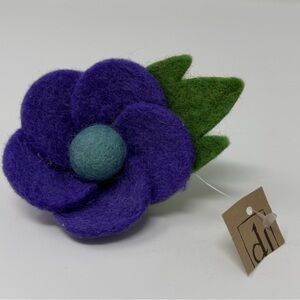 Hand Crafted Purple and Green Felt Wool Flower Hair Accessory
